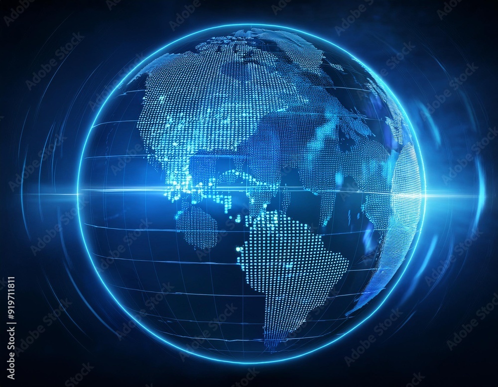 blue hologram globe with world map with glowing data streams blue hologram globe with world map with glowing data streams