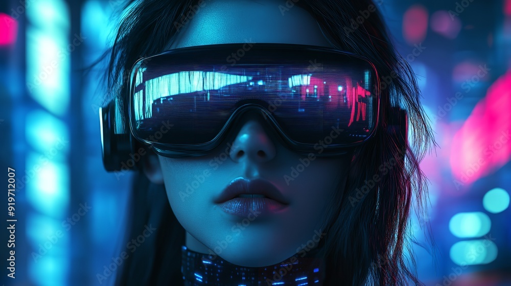 Generative AI Illustration of Young Woman with VR Glass Generative AI Illustration of Young Woman with VR Glass
