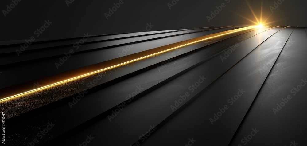 Abstract black background with golden line and light. Abstract black background with golden line and light.
