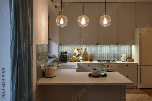 Interior of light kitchen.warm athmosphere photo