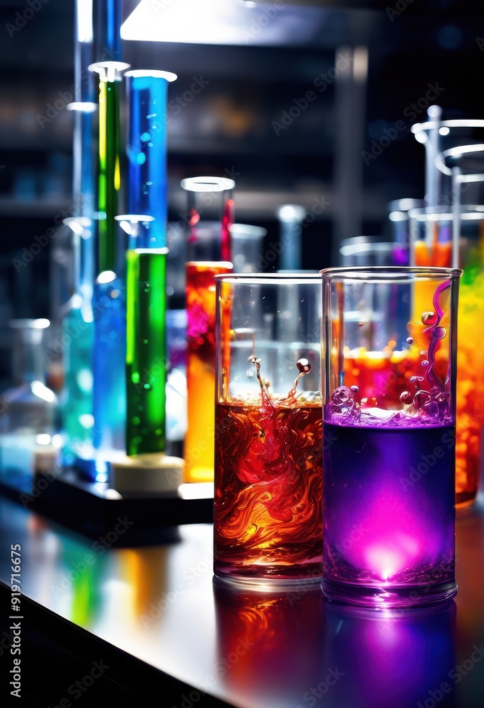 vibrant lab glassware showcasing dynamic experiments colorful liquids intricate designs scientific setting, beaker, flask, test, tube, laboratory, chemistry vibrant lab glassware showcasing dynamic experiments colorful liquids intricate designs scientific setting, beaker, flask, test, tube, laboratory, chemistry