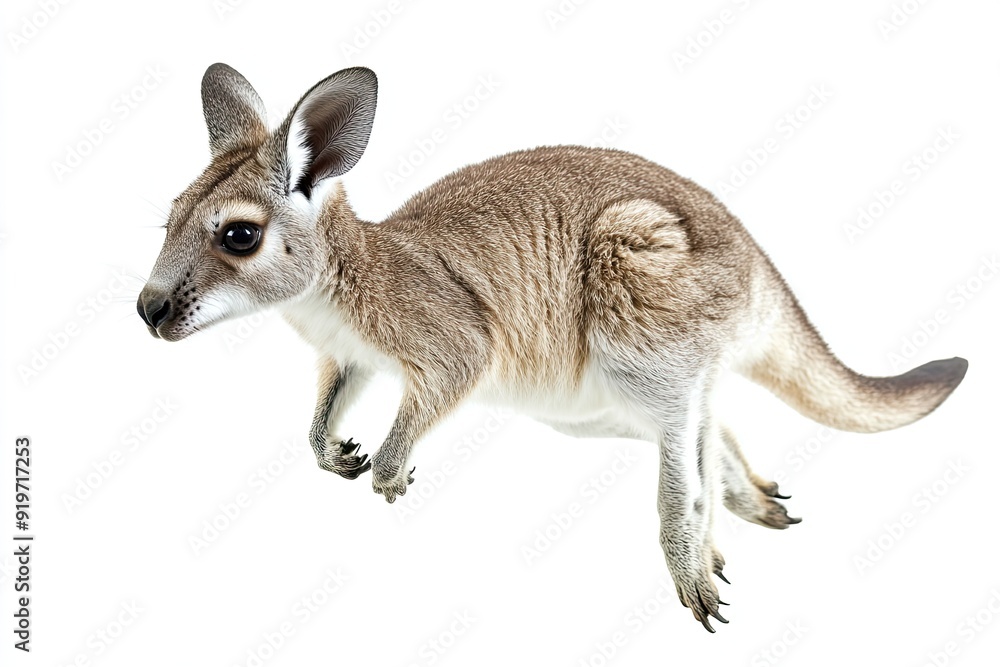 Wallaby jumping and grazing isolated on a white background Wallaby jumping and grazing isolated on a white background