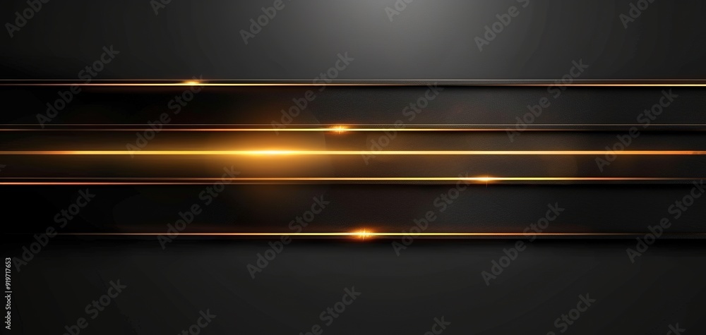 Abstract black background with golden lines and glowing lights. Abstract black background with golden lines and glowing lights.