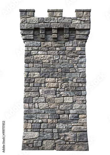 Old stone tower. A crude medieval defensive tower built of dark stone.