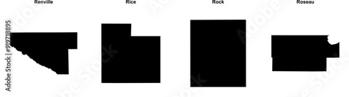 Renville, Rice, Rock, Roseau outline maps photo