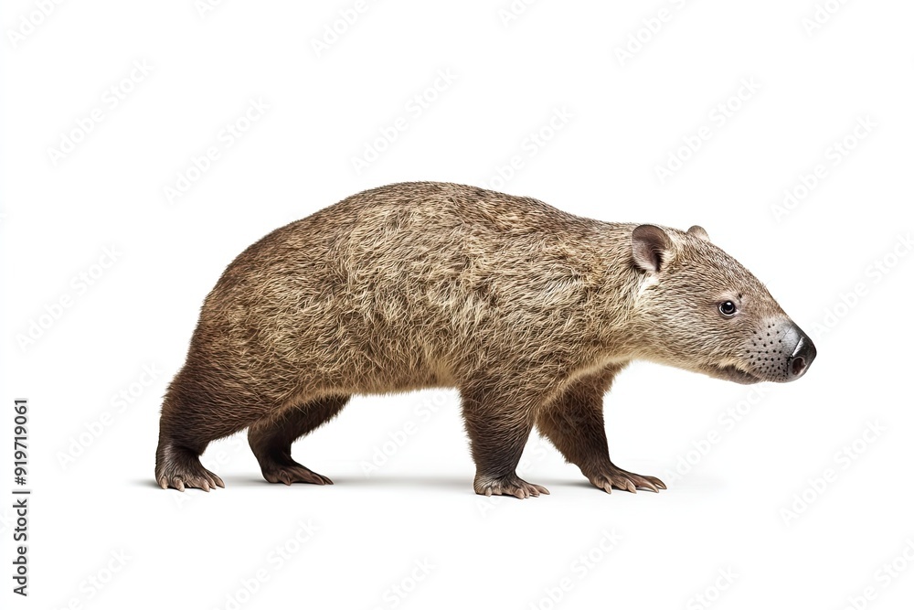 Fototapeta premium Wombat walking and digging isolated on a white background