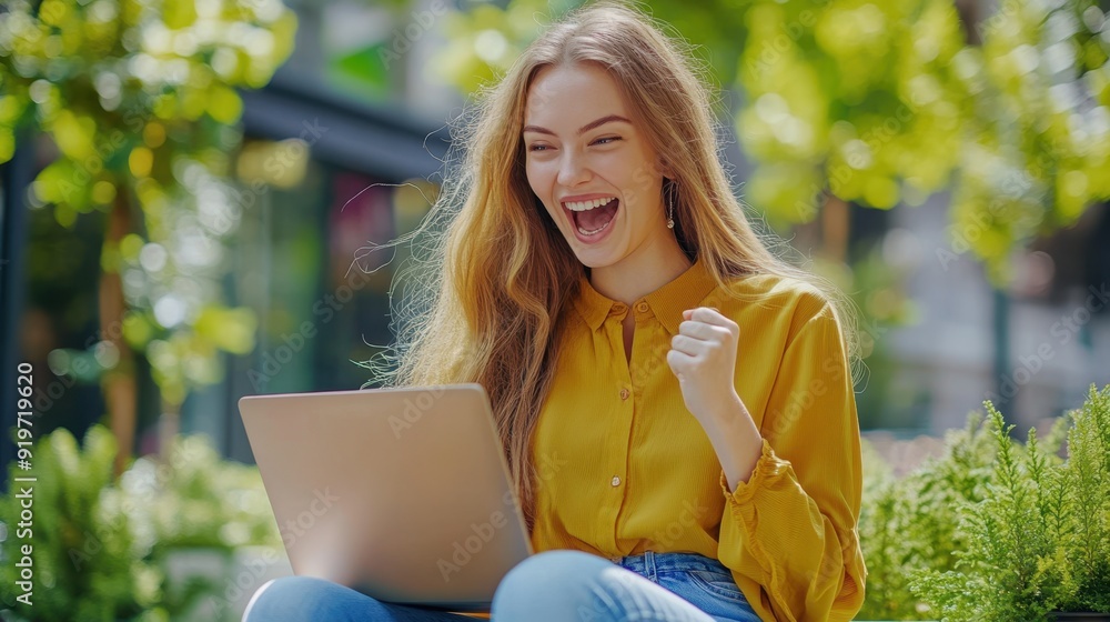 The Happy Woman with Laptop The Happy Woman with Laptop