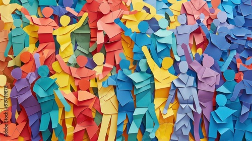 Banner background of a colorful crowd of people made of colorful paper. Celebration.