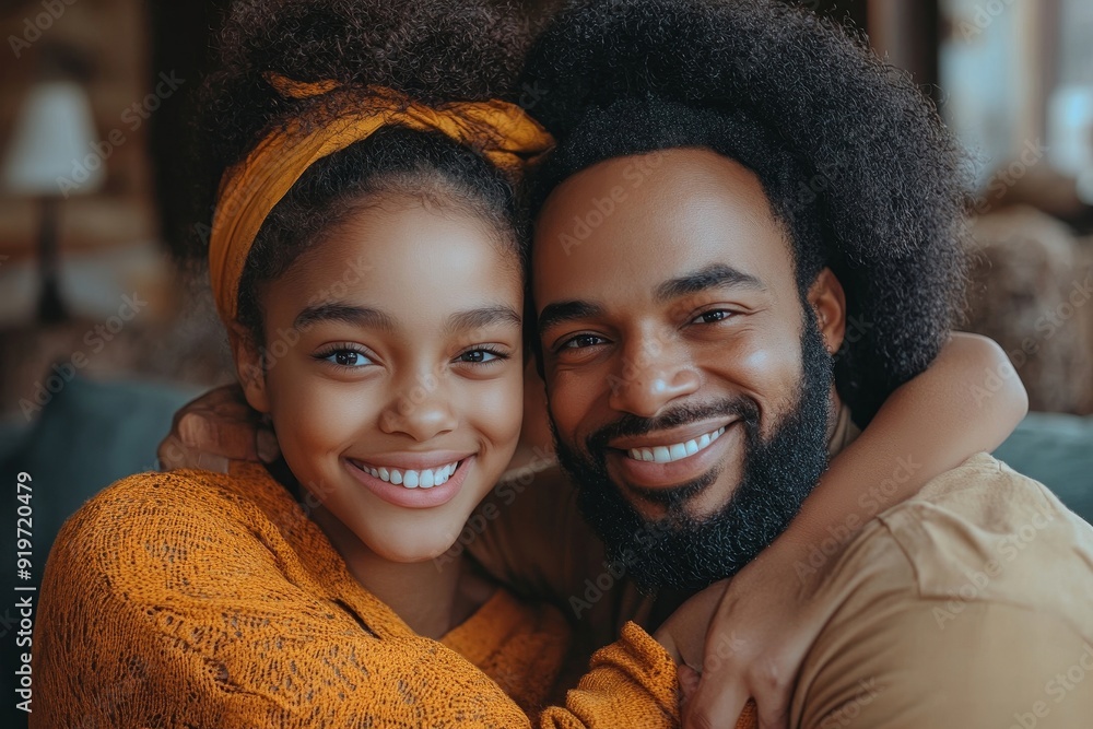 Happy ethnic family embracing each other at home, Generative AI Happy ethnic family embracing each other at home, Generative AI