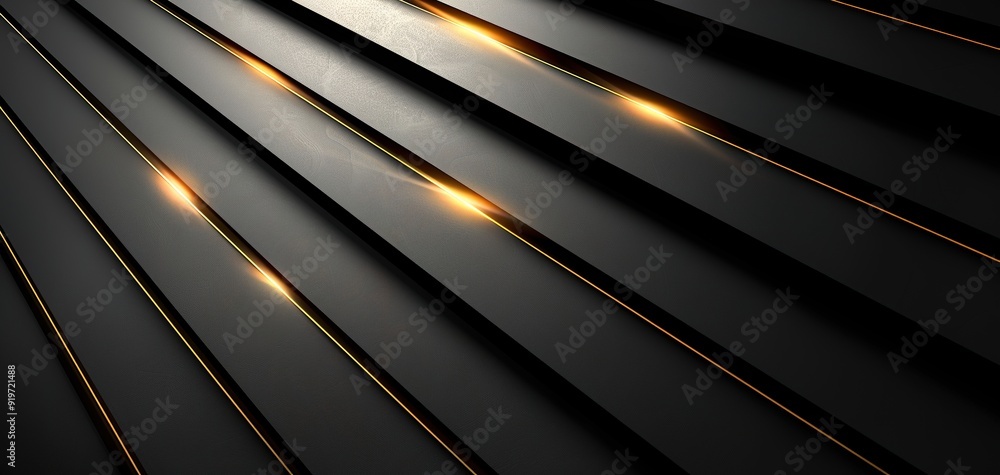 Abstract black background with golden lines and light. Abstract black background with golden lines and light.