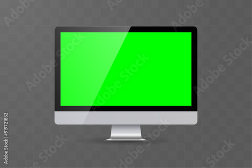 Realistic monitor on transparent background with green chroma key screen. Vector illustration.	Realistic monitor frame only