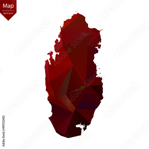 Map of Qatar - Red Geometric Rumpled Triangular , Polygonal Design For Your . Vector illustration eps 10.