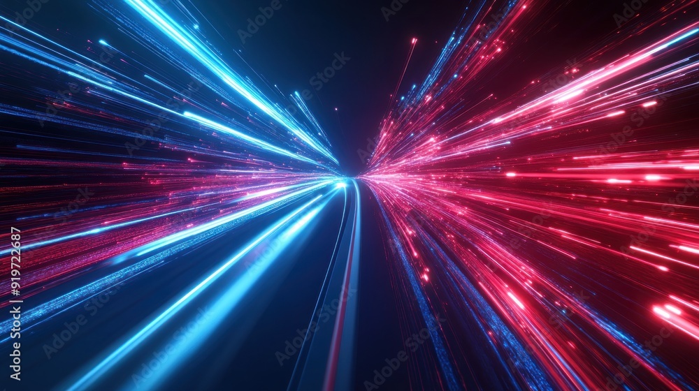 Abstract Lights Trails in Neon Blue and Red Abstract Lights Trails in Neon Blue and Red
