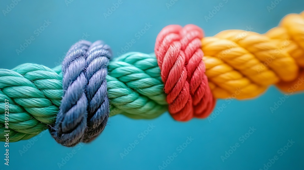 Diverse Team Rope, Unity, Strength, and Partnership in a Vibrant Braid Diverse Team Rope, Unity, Strength, and Partnership in a Vibrant Braid