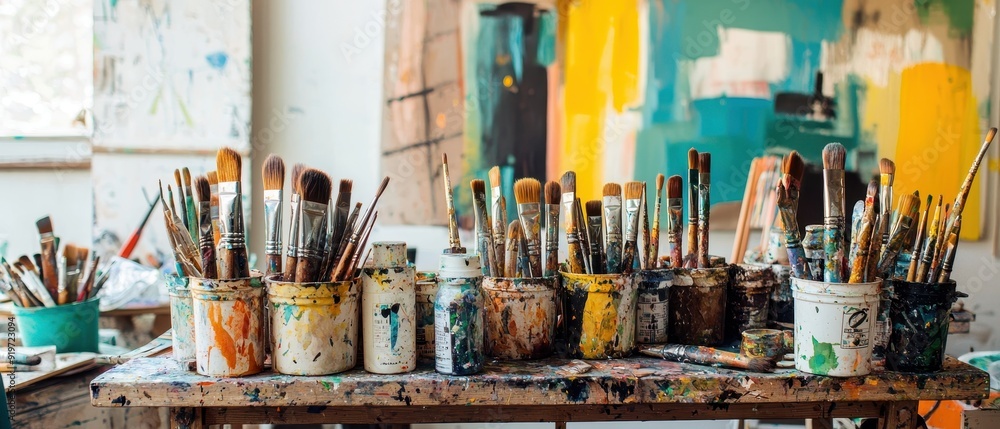 Brushes in an artist's studio Brushes in an artist's studio