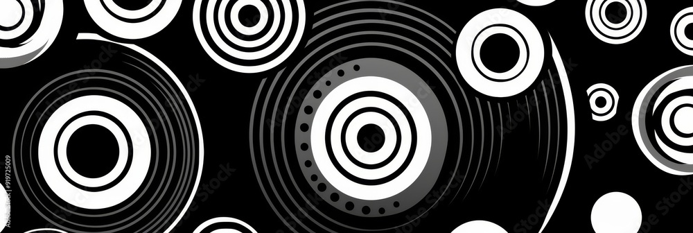 A modern abstract design featuring dynamic black and white circular patterns that captivate viewers A modern abstract design featuring dynamic black and white circular patterns that captivate viewers