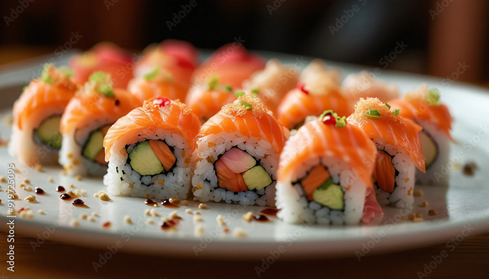 Close-up of a plate with sushi Close-up of a plate with sushi