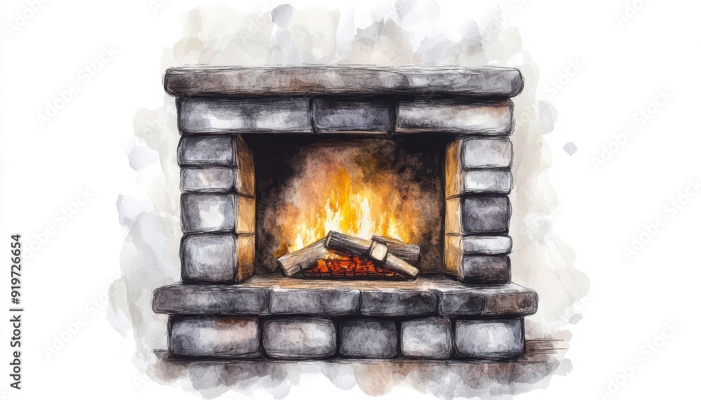 A cozy stone fireplace with a warm flickering fire, perfect for evoking a sense of comfort and relaxation. A cozy stone fireplace with a warm flickering fire, perfect for evoking a sense of comfort and relaxation.