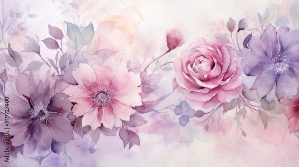 Soft, pastel floral background. The flowers and leaves are artistically stylized, resembling a watercolor effect. Dreamy aesthetic. Soft, pastel floral background. The flowers and leaves are artistically stylized, resembling a watercolor effect. Dreamy aesthetic.