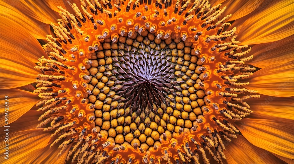 Detailed Close-Up Of Sunflower Seed Pattern In Full Bloom Detailed Close-Up Of Sunflower Seed Pattern In Full Bloom