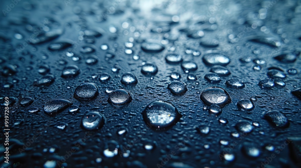 Water Droplets on a Dark Surface. Generate AI image Water Droplets on a Dark Surface. Generate AI image