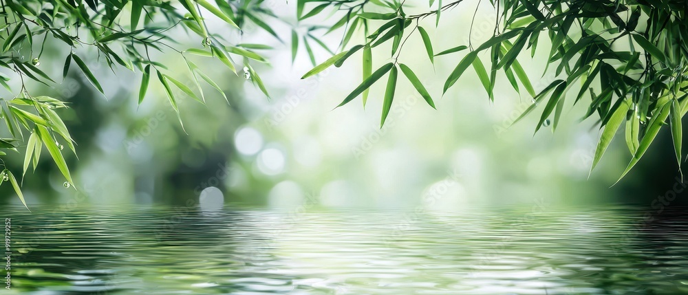 Naklejka premium Water and bamboo leaves background 
