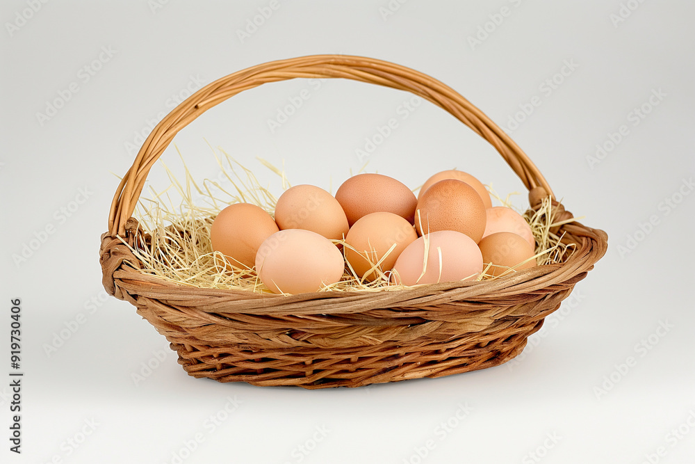 basket of chicken eggs on white background basket of chicken eggs on white background