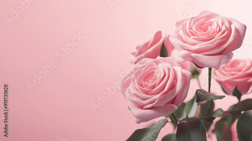 Wallpaper Mural Pink roses on pink background, Valentine's Day card design, soft pastel colors, 3D rendering, studio lighting, simple style, simple composition, high quality photo Torontodigital.ca
