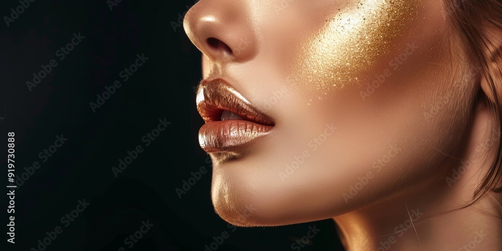 The profile picture of the girl shows a beautiful face, a sexy figure, a metallic golden makeup with glossy lips The profile picture of the girl shows a beautiful face, a sexy figure, a metallic golden makeup with glossy lips