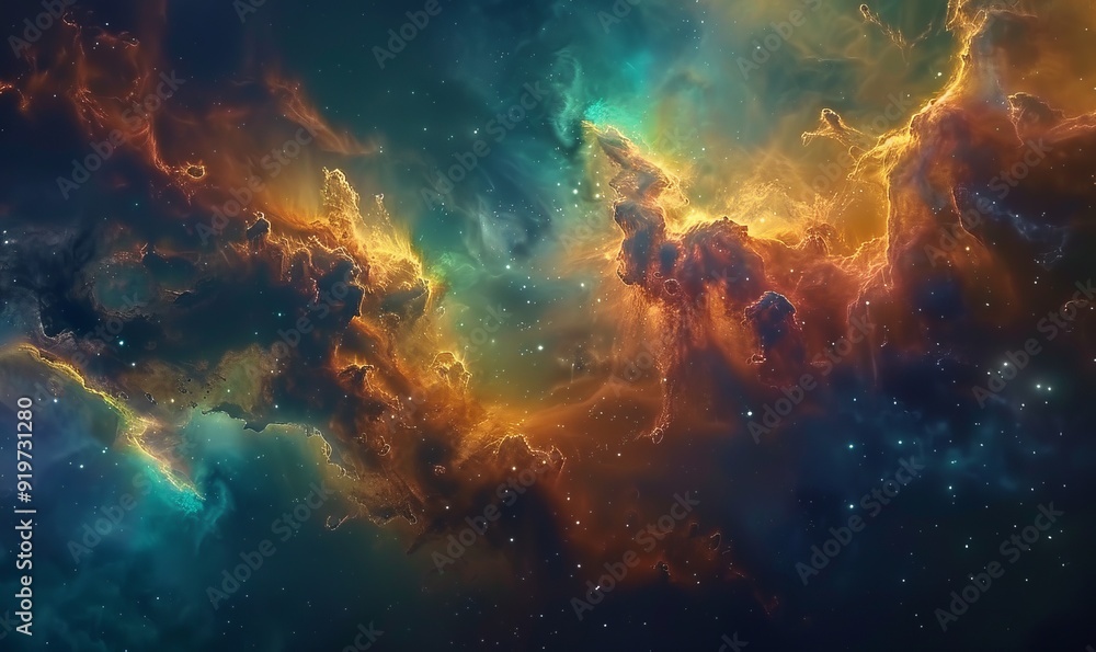 Fototapeta premium Galactic nebulae bursting with vibrant colors and cosmic dust