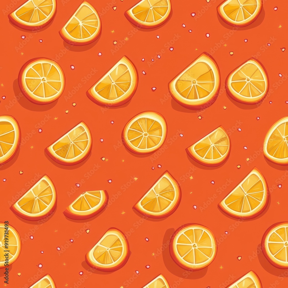 A seamless pattern of orange slices on a vibrant orange background, perfect for a refreshing summer design. A seamless pattern of orange slices on a vibrant orange background, perfect for a refreshing summer design.
