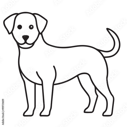 Vector black and white illustration of a sitting dog isolated on a white background.