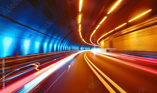 Stunning time-lapse of cars speeding through a brightly lit tunnel