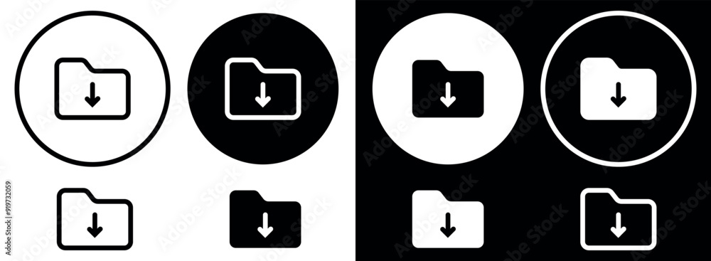 Download folder icon, file document import icon sign with arrow down - save folder file icon button. Vector illustration. Download folder icon, file document import icon sign with arrow down - save folder file icon button. Vector illustration.