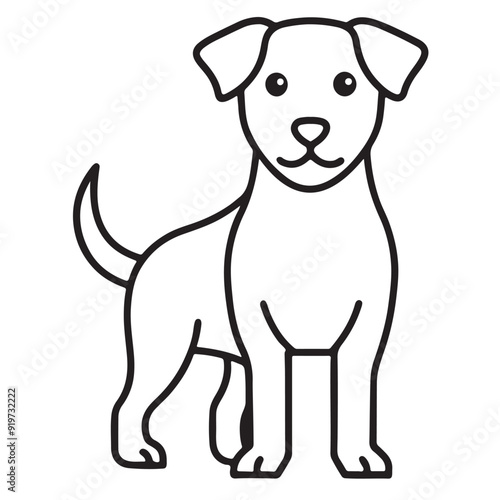 Vector black and white illustration of a sitting dog isolated on a white background.