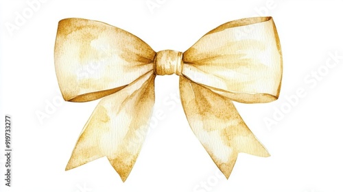 A beautiful watercolor illustration of a golden bow, perfect for gift wrapping or decorative elements in design projects.