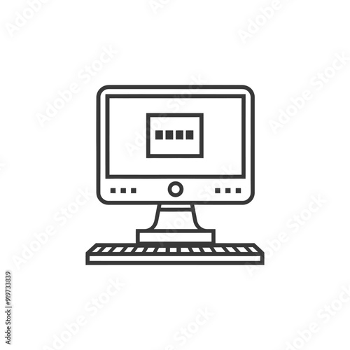 Line Art Illustration of a Desktop Computer with a Keyboard