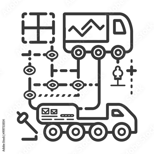 Line Art Illustration of a Delivery Truck Route with Tracking
