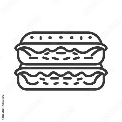 Line art illustration of a double decker hot dog