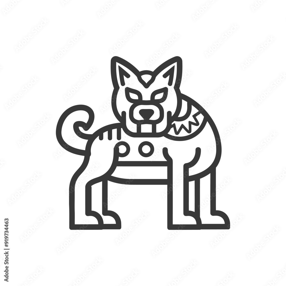 Obraz premium Line Art Illustration of a Fierce Canine with a Collar