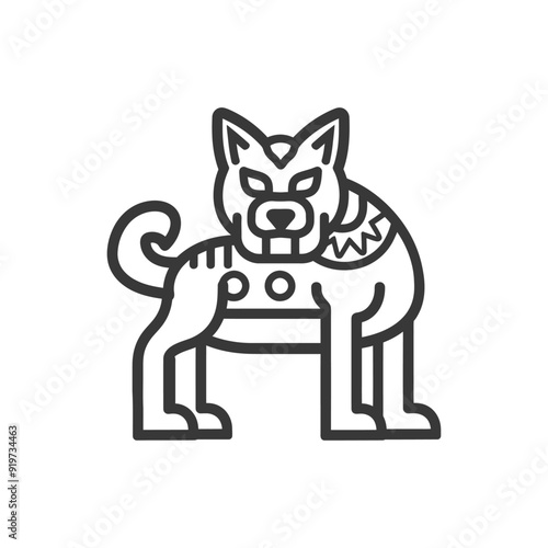 Line Art Illustration of a Fierce Canine with a Collar