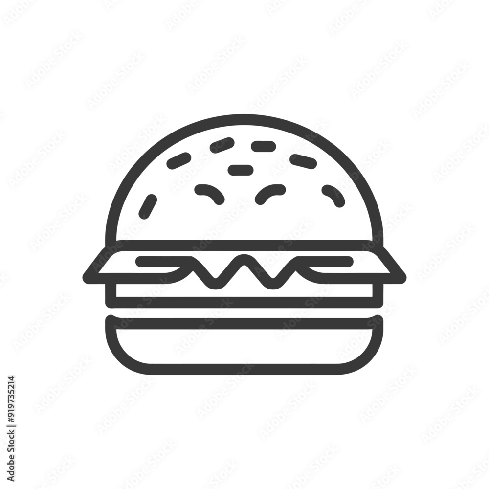 Line art illustration of a hamburger with sesame seeds Line art illustration of a hamburger with sesame seeds