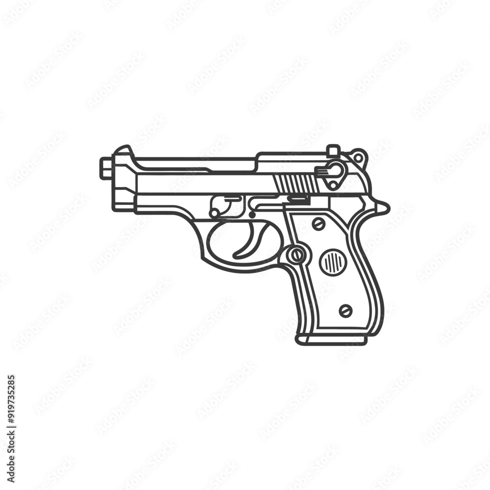 Line Art Illustration of a Handgun Line Art Illustration of a Handgun