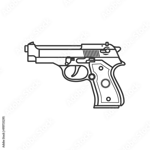 Line Art Illustration of a Handgun black color only