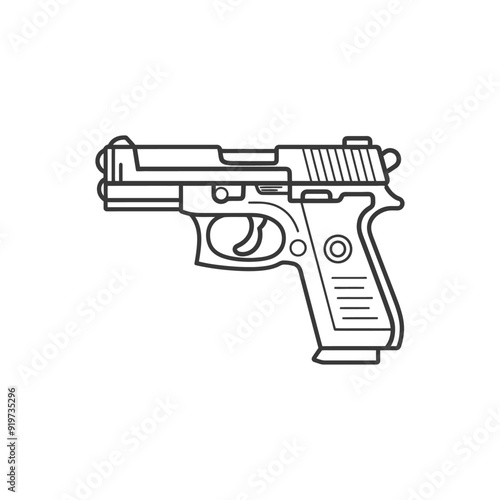 Line Art Illustration of a Handgun