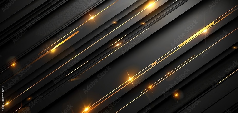 Abstract black and gold background with diagonal lines and glowing lights. Abstract black and gold background with diagonal lines and glowing lights.