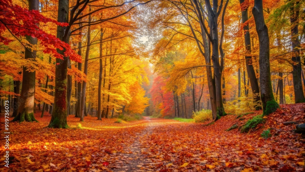 Serene autumn scene in the woods with colorful foliage and fallen leaves, Autumn, woods, forest, colorful, foliage, trees Serene autumn scene in the woods with colorful foliage and fallen leaves, Autumn, woods, forest, colorful, foliage, trees