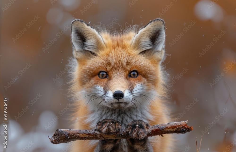 Obraz premium Red Fox Portrait with Stick