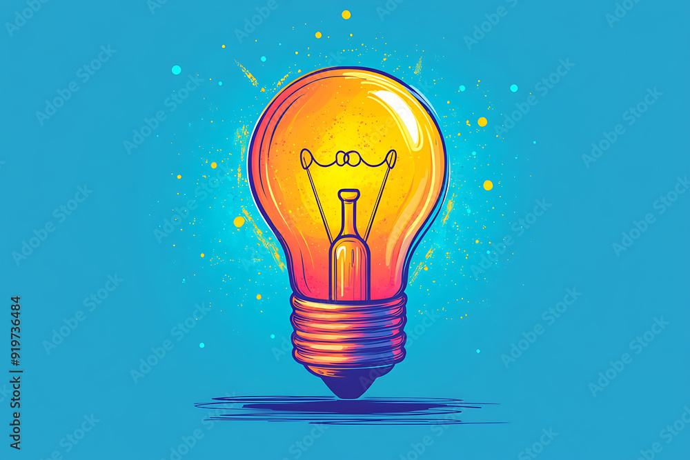 Illustrated light bulb glowing brightly on a vibrant background, symbolizing creativity, innovation, and bright ideas. Illustrated light bulb glowing brightly on a vibrant background, symbolizing creativity, innovation, and bright ideas.