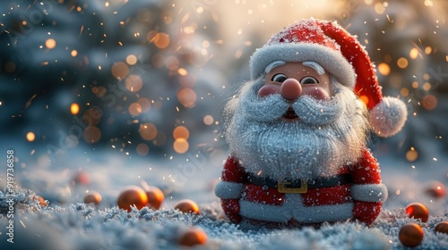 Smiling Santa Claus Figurine in Snowy Winter Setting